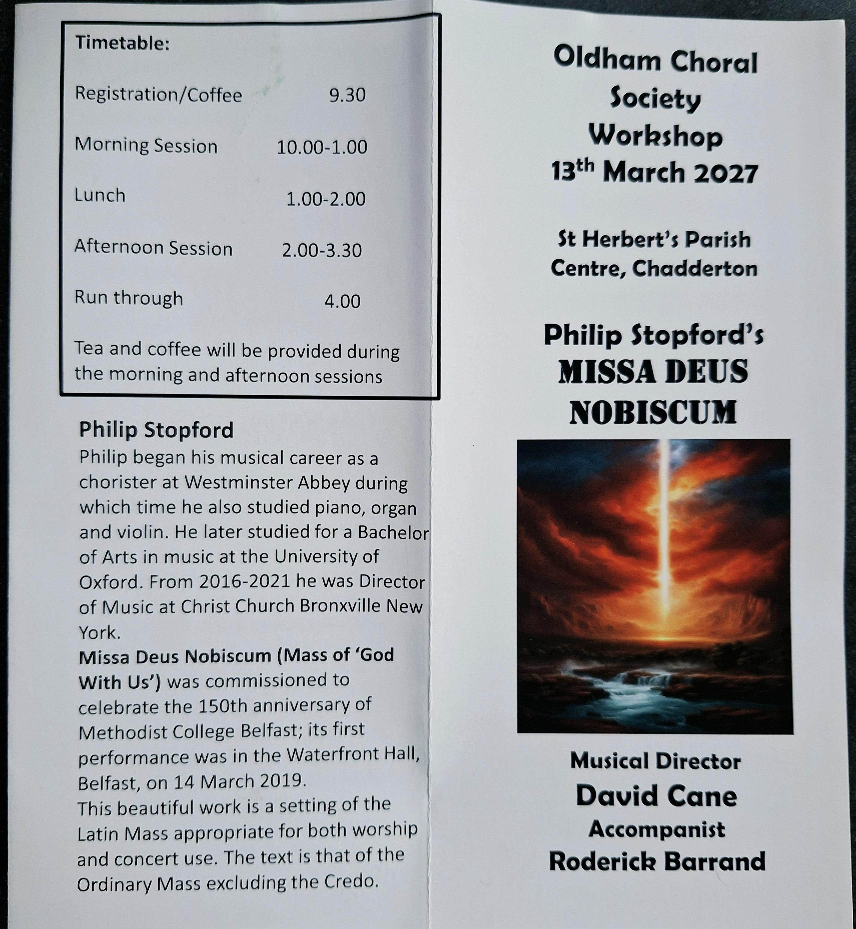 Workshop: Philip Stopford's MISSA DEUS NOBISCUM Workshop: Philip Stopford's MISSA DEUS NOBISCUM